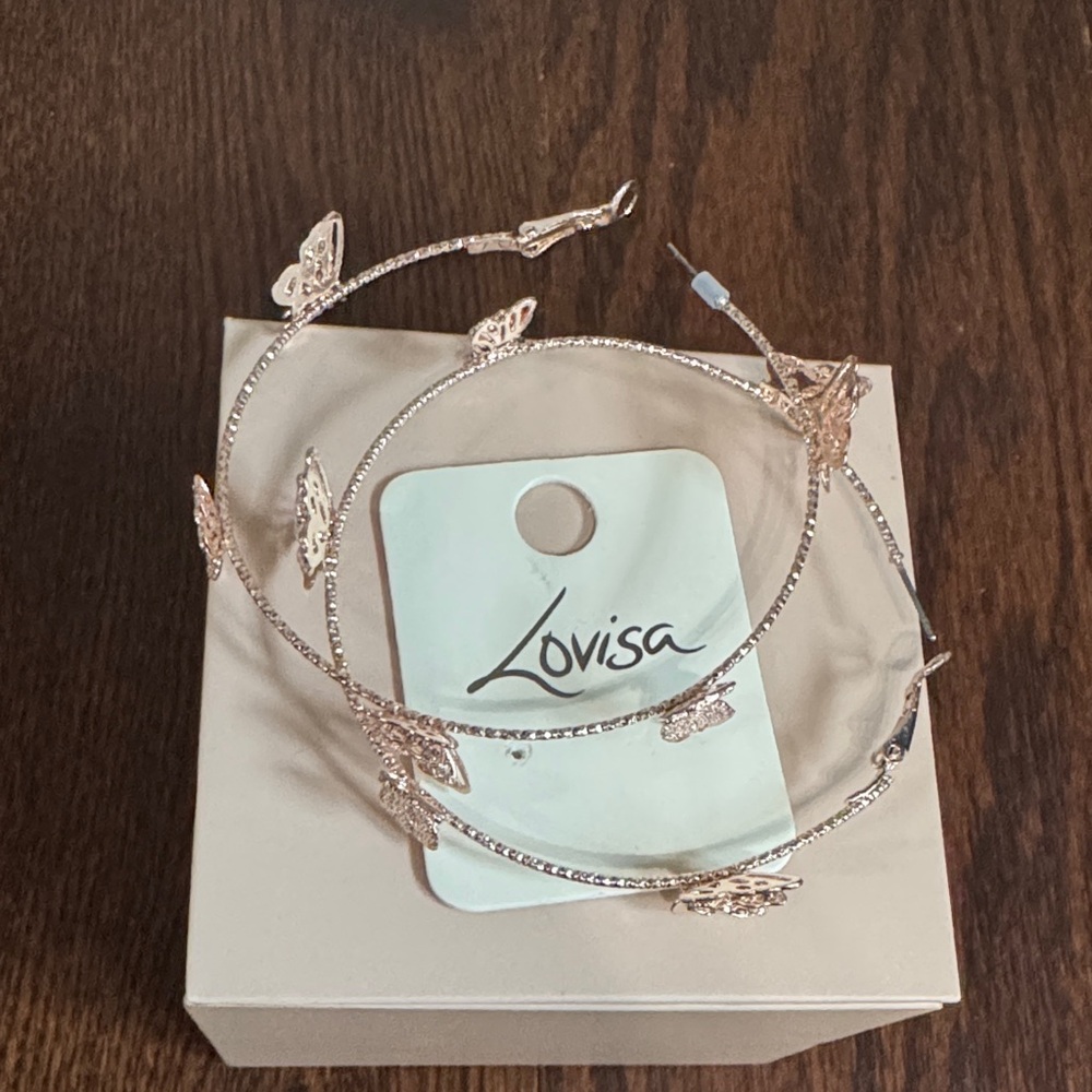 Rose Gold Butterfly Hoop Earrings